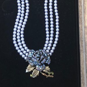 Heidi Daus Elegant  Blue Rose 3-Strand Swarovski Crystal Choker/Necklace SET EWB